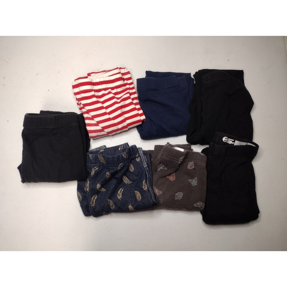 Girls Leggings Bundle 7 Pairs Size Small 6/6x Black Navy Striped Butterfly Multi